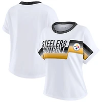 Women's WEAR by Erin Andrews White Pittsburgh Steelers Cropped Center Stripe Dolman T-Shirt