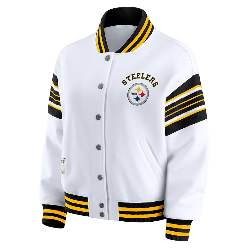 Women's WEAR by Erin Andrews White Pittsburgh Steelers Full-Snap Fleece Sweatshirt Jacket