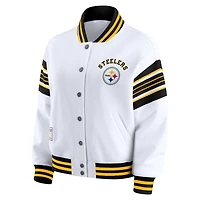 Women's WEAR by Erin Andrews White Pittsburgh Steelers Full-Snap Fleece Sweatshirt Jacket