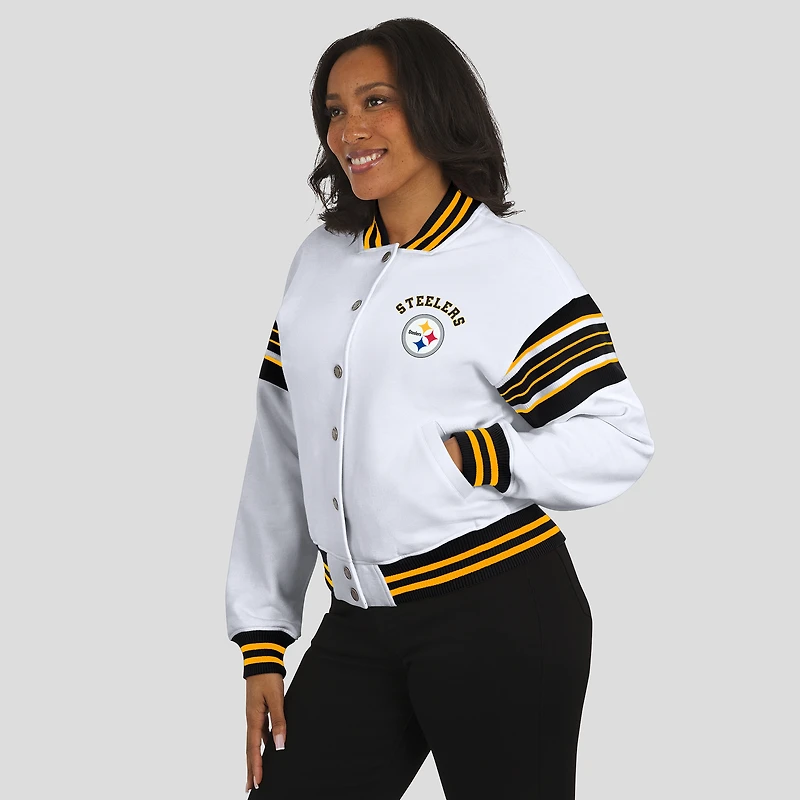 Sweat-shirt polaire à boutons-pression blancs Pittsburgh Steelers pour femmes de la marque WEAR by Erin Andrews