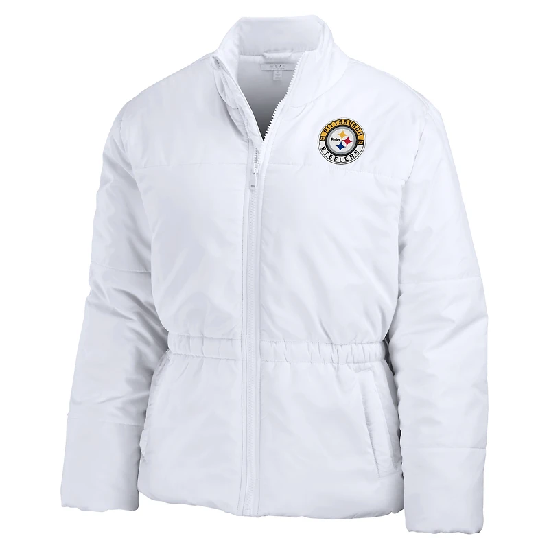 Women's WEAR by Erin Andrews White Pittsburgh Steelers Packaway Full-Zip Puffer Jacket