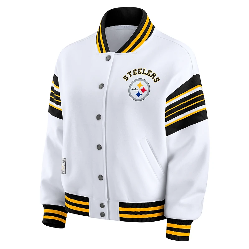 Women's WEAR by Erin Andrews White Pittsburgh Steelers Plus Full-Snap Fleece Sweatshirt Jacket