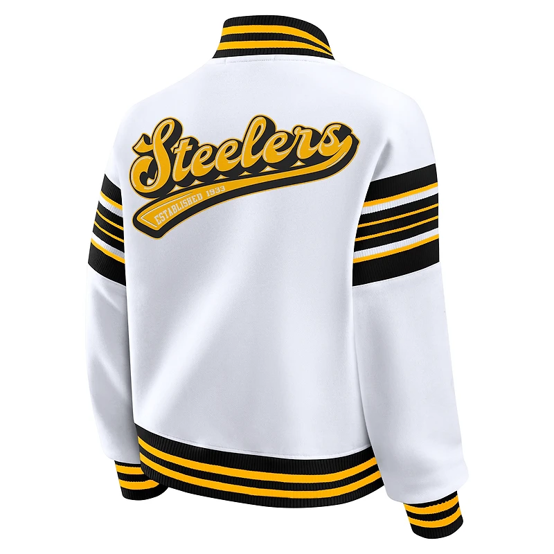 Women's WEAR by Erin Andrews White Pittsburgh Steelers Plus Full-Snap Fleece Sweatshirt Jacket