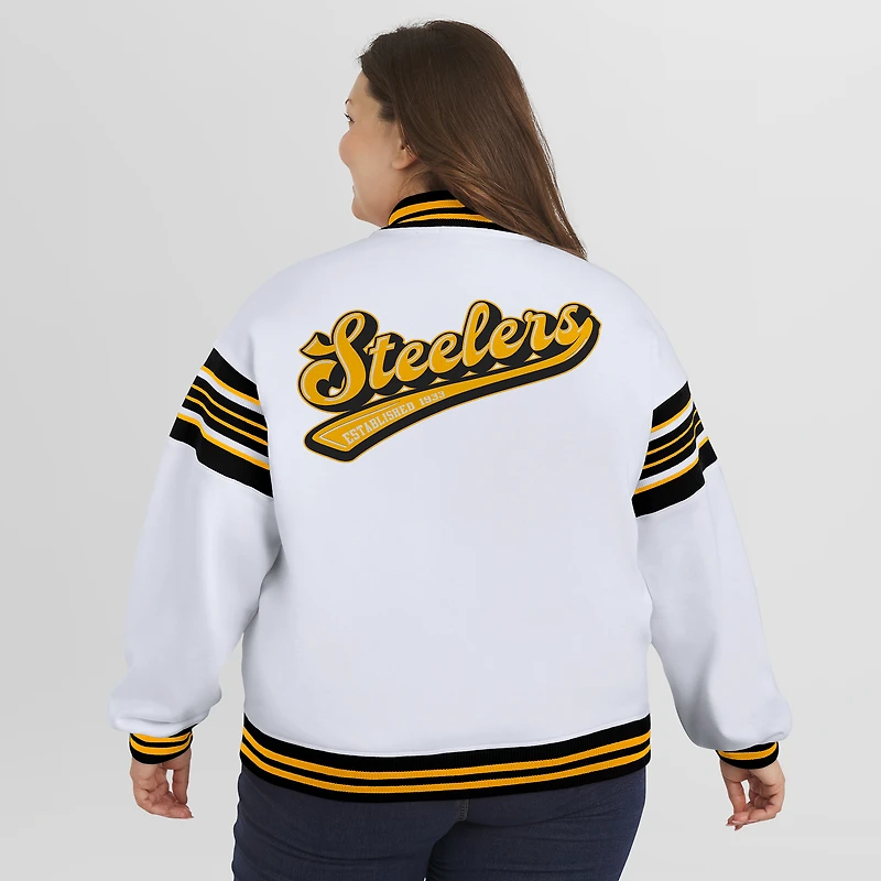 Women's WEAR by Erin Andrews White Pittsburgh Steelers Plus Full-Snap Fleece Sweatshirt Jacket