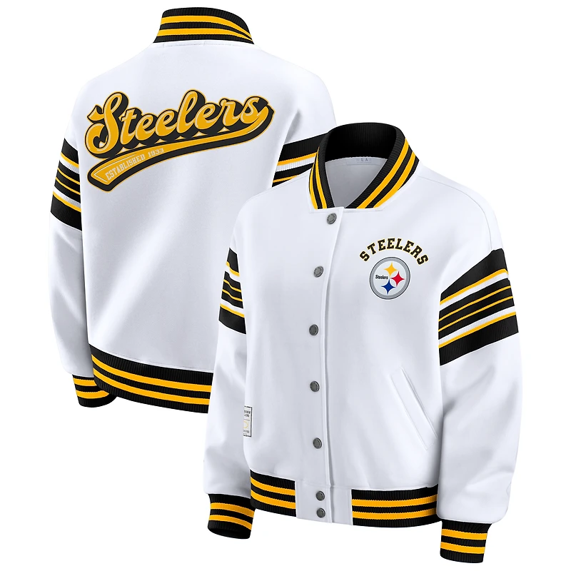 Sweat-shirt polaire à boutons-pression blancs Pittsburgh Steelers grande taille pour femme de la marque WEAR by Erin Andrews