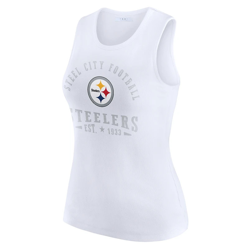 Débardeur côtelé blanc à motif graphique des Pittsburgh Steelers pour femme WEAR by Erin Andrews