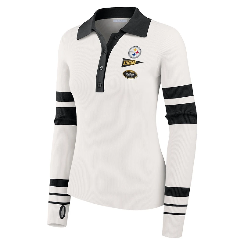 Pull polo Henley côtelé blanc Pittsburgh Steelers de la marque WEAR by Erin Andrews pour femme