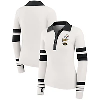 Women's WEAR by Erin Andrews White Pittsburgh Steelers Ribbed Henley Polo Sweater