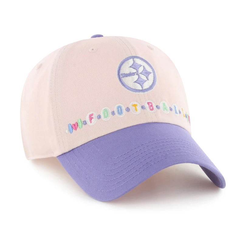 Bracelet d'amitié Pittsburgh Steelers rose/violet pour enfant, modèle 47, casquette ajustable Clean Up