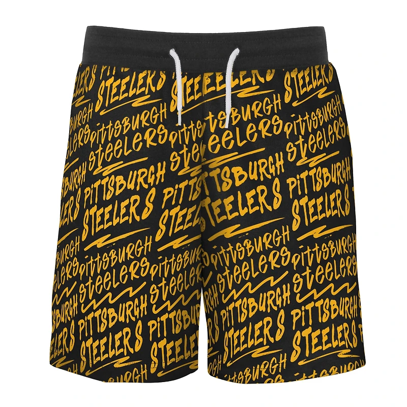 Short en molleton noir Pittsburgh Steelers Super French Terry pour jeunes