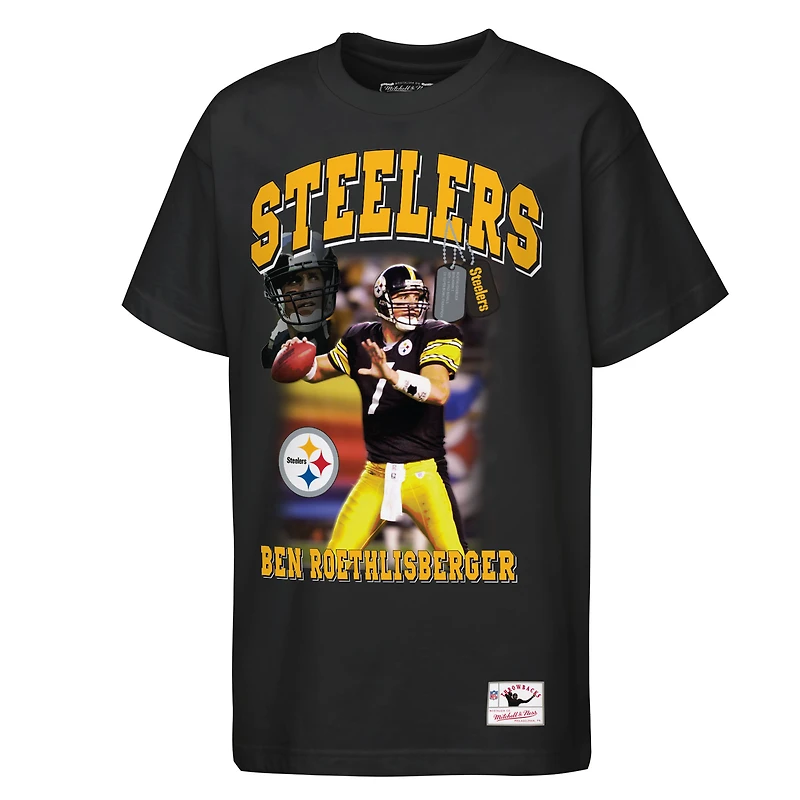 T-shirt Mitchell & Ness pour jeunes, motif photo Ben Roethlisberger des Steelers de Pittsburgh, noir