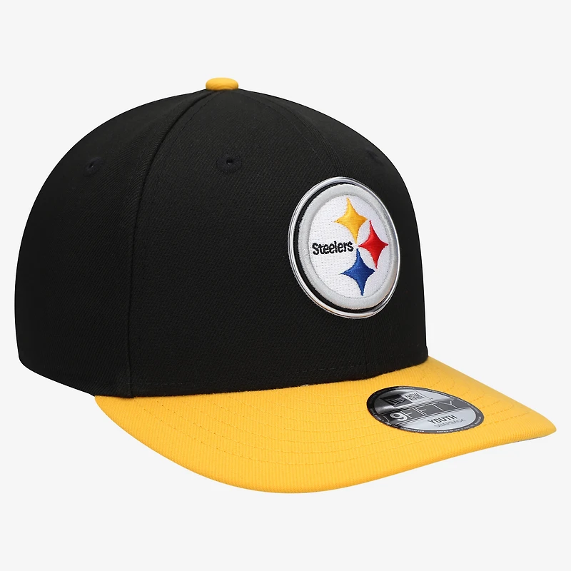 Casquette snapback New Era noire et or Pittsburgh Steelers 2026 NFL Draft pré-courbée pour jeunes