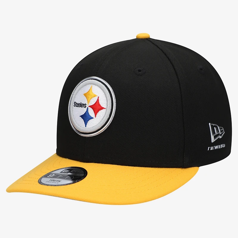 Casquette snapback New Era noire et or Pittsburgh Steelers 2026 NFL Draft pré-courbée pour jeunes