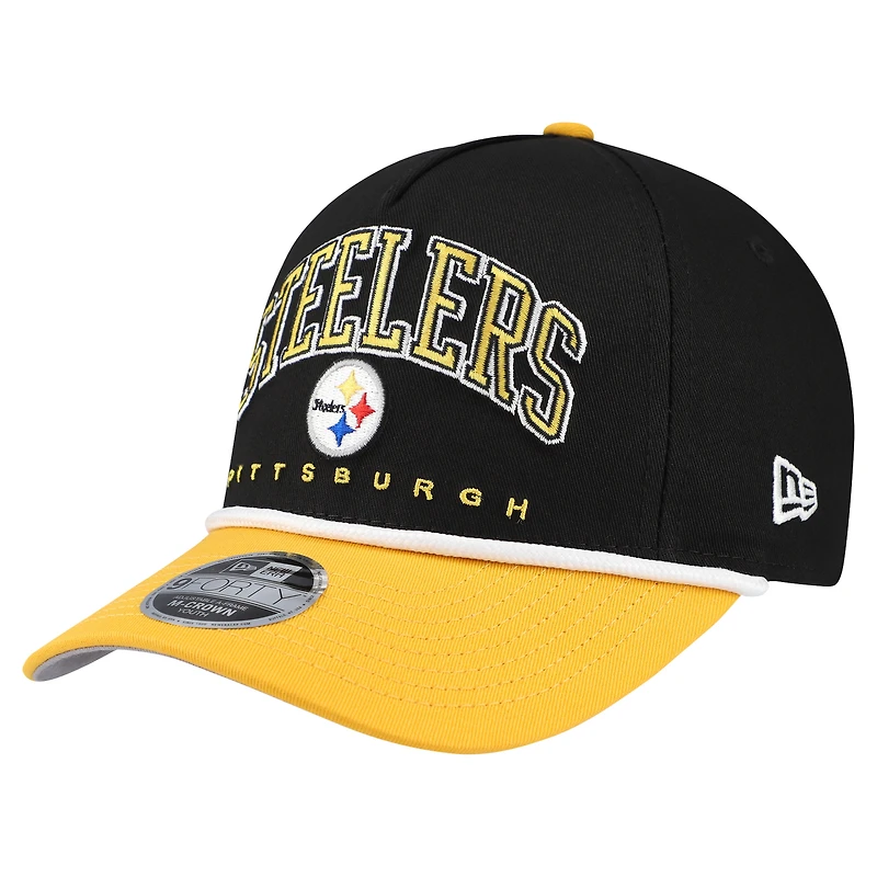Casquette ajustable New Era noire/dorée pour jeunes Pittsburgh Steelers Arch COOLERA 9FORTY A-Frame