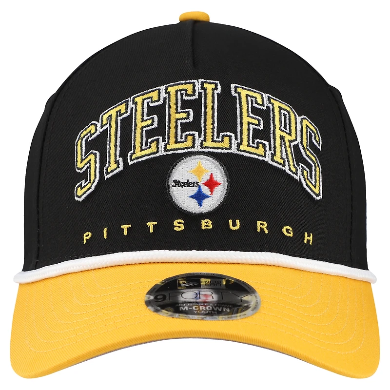 Youth New Era Black/Gold Pittsburgh Steelers Arch COOLERA 9FORTY A-Frame Adjustable Hat