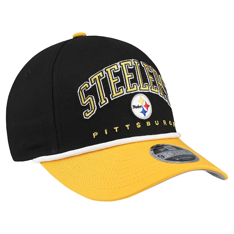 Youth New Era  Black/Gold Pittsburgh Steelers  Arch COOLERA 9FORTY A-Frame Adjustable Hat