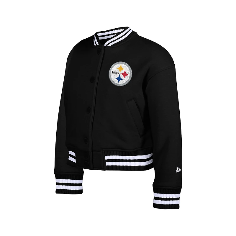 Veste polaire à boutons-pression appliqués en chenille noire des Pittsburgh Steelers de New Era pour jeune