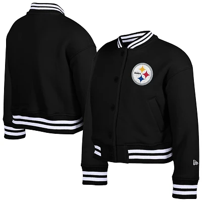 Veste polaire à boutons-pression appliqués en chenille noire des Pittsburgh Steelers de New Era pour jeune