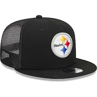 Youth New Era Black Pittsburgh Steelers  Main Trucker 9FIFTY Snapback Hat
