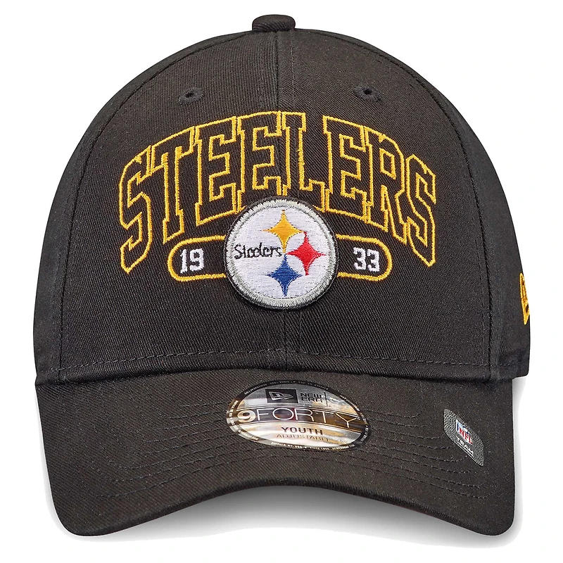 Casquette ajustable New Era 9FORTY noire Pittsburgh Steelers Outline pour jeunes