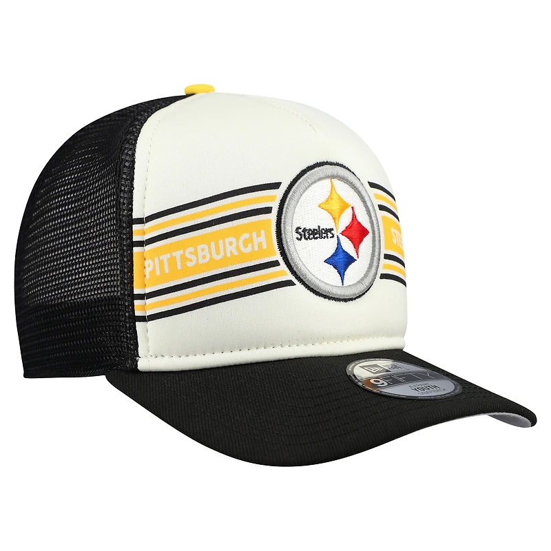 Casquette de camionneur ajustable 9FIFTY A-Frame crème/noire pour jeunes New Era des Pittsburgh Steelers