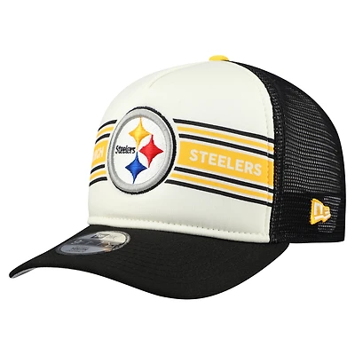 Youth New Era Cream/Black Pittsburgh Steelers Banner 9FIFTY A-Frame Adjustable Trucker Hat