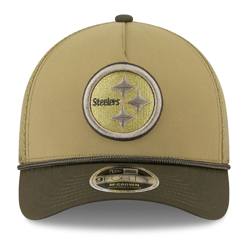 Youth New Era Green/Dark Green Pittsburgh Steelers 2025 Salute to Service 9FORTY A-Frame Adjustable Hat