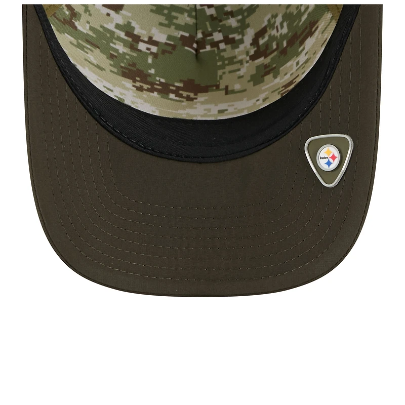 Youth New Era Green/Dark Green Pittsburgh Steelers 2025 Salute to Service 9FORTY A-Frame Adjustable Hat