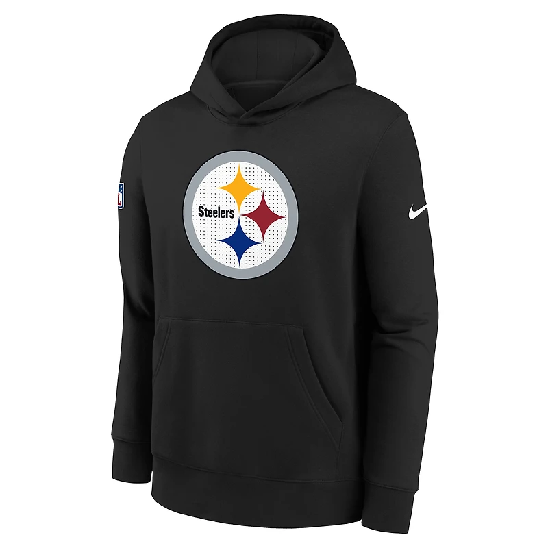 Sweat à capuche Nike noir en molleton pour jeune des Pittsburgh Steelers 2025 Sideline Club