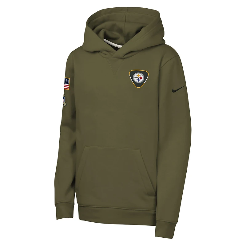Sweat à capuche en molleton Nike Olive Pittsburgh Steelers 2025 Salute to Service Club pour jeune