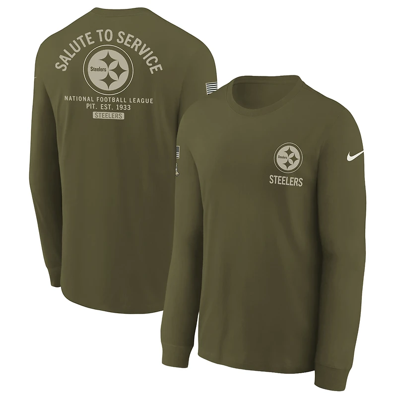Youth Nike Olive Pittsburgh Steelers 2025 Salute to Service Sideline Long Sleeve T-Shirt