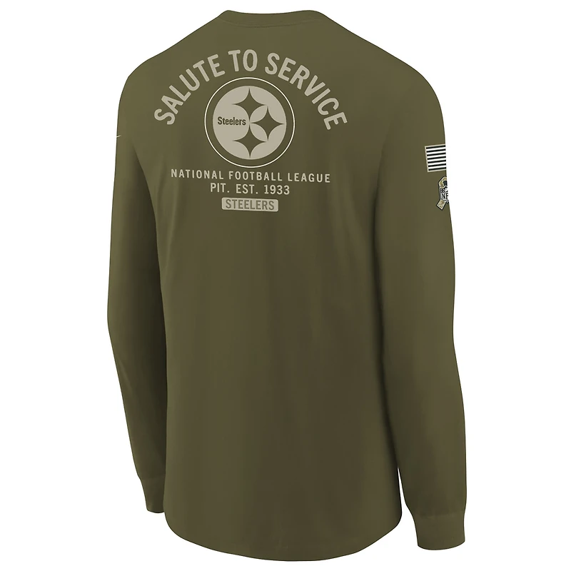 Youth Nike Olive Pittsburgh Steelers 2025 Salute to Service Sideline Long Sleeve T-Shirt