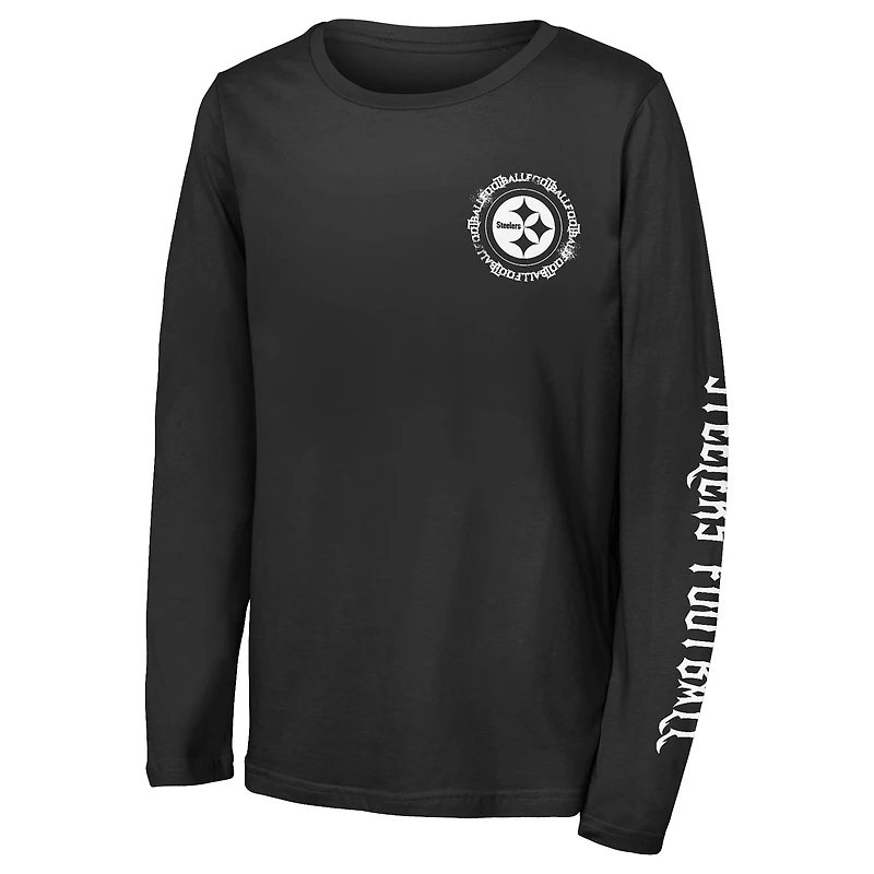 Youth Outerstuff Black Pittsburgh Steelers Rumble Long Sleeve T-Shirt