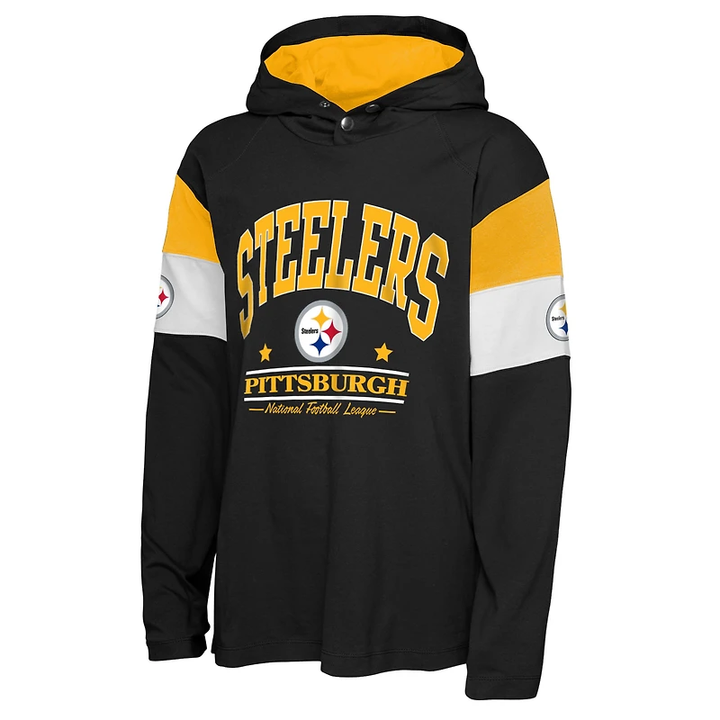 T-shirt à capuche manches longues noir Youth Outerstuff des Pittsburgh Steelers « The Champs Back »