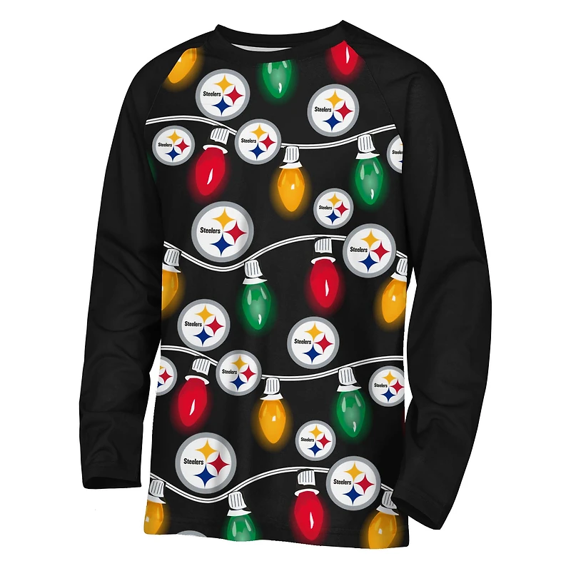 Youth Pittsburgh Steelers Two-Piece Garland Holiday Long Sleeve Pajama Set