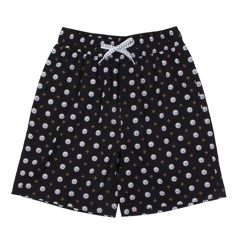 Youth Wes & Willy  Black Pittsburgh Steelers Fleur Swim Trunks