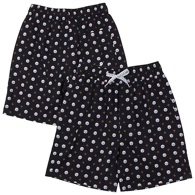 Youth Wes & Willy Black Pittsburgh Steelers Fleur Swim Trunks