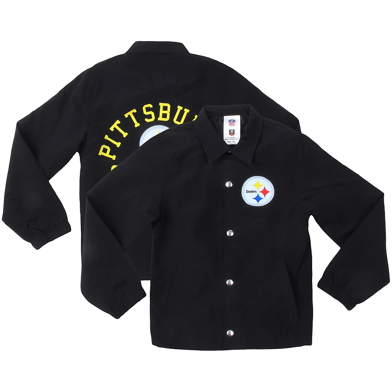 Veste d'entraîneur à boutons-pression complète T Buck's des Steelers de Pittsburgh pour jeunes Wes & Willy Black