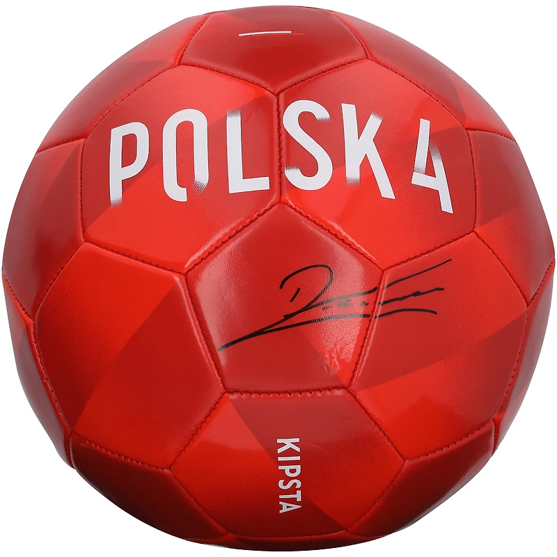 Ballon de football rouge de l'équipe nationale polonaise, autographié par Robert Lewandowski