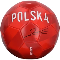Ballon de football rouge de l'équipe nationale polonaise, autographié par Robert Lewandowski