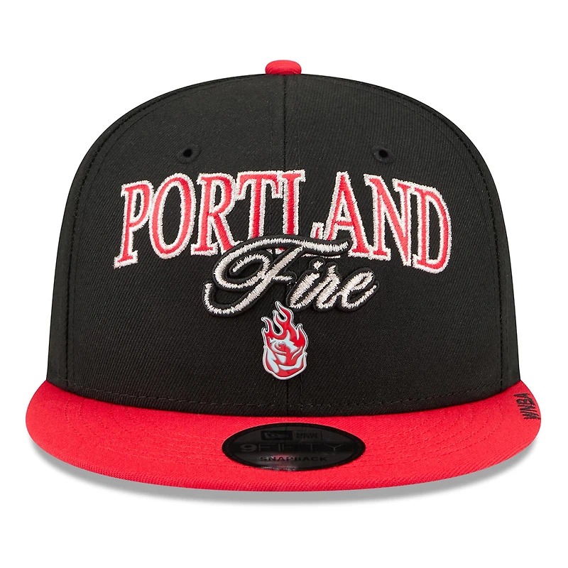 Casquette unisexe New Era noire et rouge Portland Fire WNBA Tip-Off 2026 avec badge en métal et monture A-Frame 9FIFTY