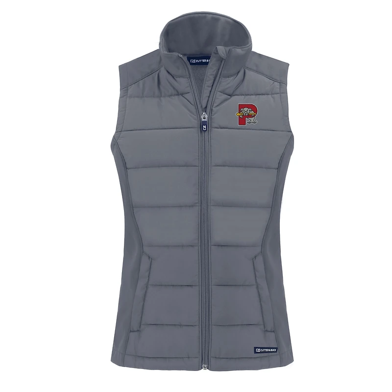Women's Cutter & Buck Gray Portland Sea Dogs Evoke Hybrid PrimaLoft Eco Softshell Recycled Full-Zip Vest