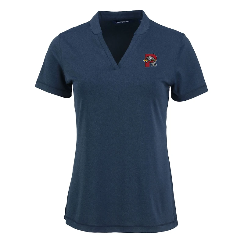Women's Cutter & Buck Heather Navy Portland Sea Dogs Forge Stretch Blade DryTec V-Neck Polo