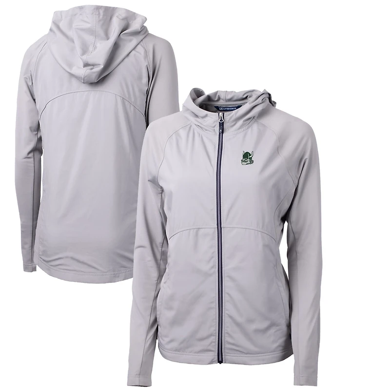 Sweat à capuche zippé Cutter & Buck Gray Portland State Vikings Adapt Eco Knit Hybrid Recycled pour femme