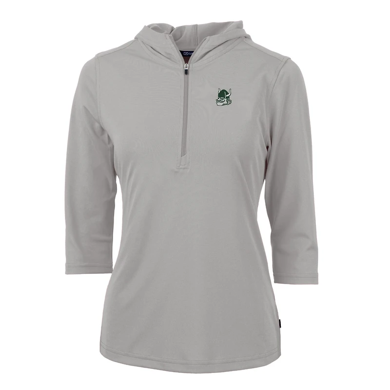 Women's Cutter & Buck Gray Portland State Vikings Vault Virtue Eco Pique Recycled Half-Zip Pullover Hoodie