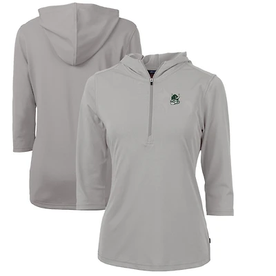 Women's Cutter & Buck Gray Portland State Vikings Vault Virtue Eco Pique Recycled Half-Zip Pullover Hoodie