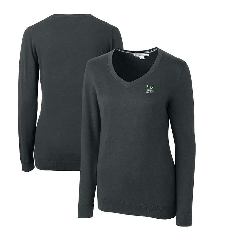 Women's Cutter & Buck Heather Charcoal Portland State Vikings Lakemont Tri-Blend V-Neck Pullover Sweater