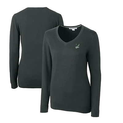 Women's Cutter & Buck Heather Charcoal Portland State Vikings Lakemont Tri-Blend V-Neck Pullover Sweater