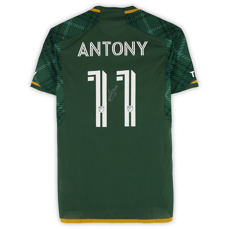 Maillot adidas vert dédicacé Antony Portland Timbers n° 11 , utilisé lors du match de la saison 2024 de la MLS - Taille S