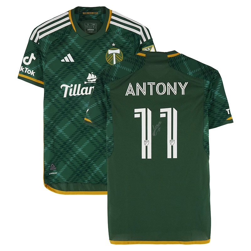 Maillot adidas vert dédicacé Antony Portland Timbers n° 11 , utilisé lors du match de la saison 2024 de la MLS - Taille S